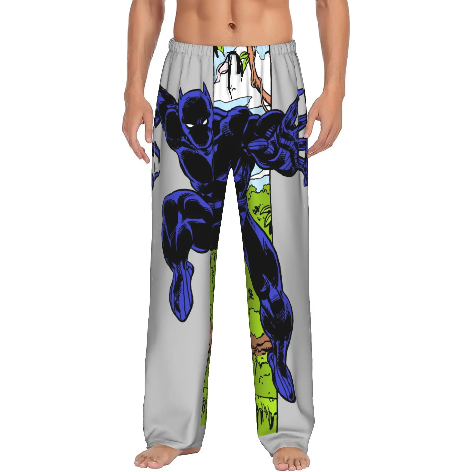 

Custom Black Anime Panther Pajama Pants for Men Lounge Sleep Stretch Sleepwear Bottoms with Pockets