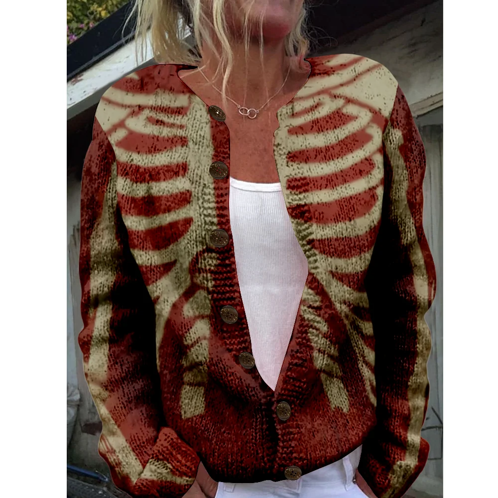 

Halloween Women Sweater Horror Sweaters Autumn Winter Knitted Cardigan Knit Top Casual Cool Jumpers Fashion Streetwear