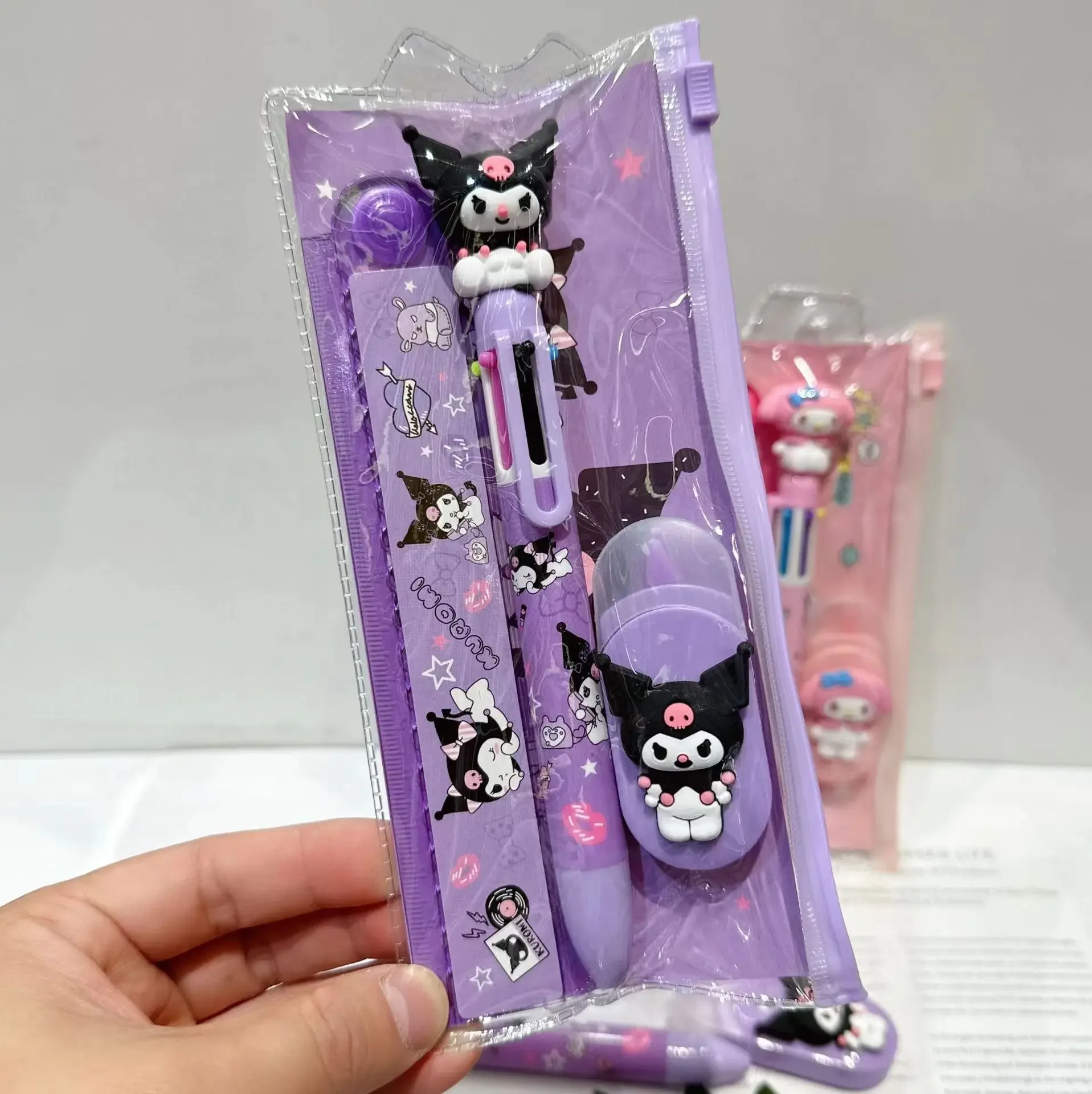 3Pcs/Set 6 Colors Pens correction tape Sanrio mymelody Kuromi Cute Folding Ruler Ballpoint Pen Stationery Supply gifts