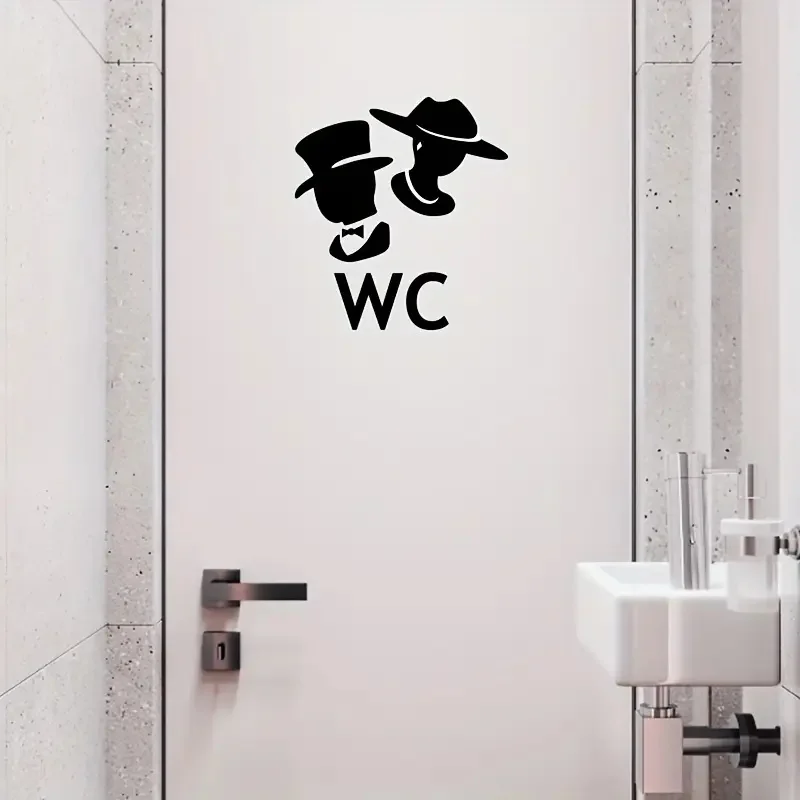 Toilet sign Decor Bathroom Sticker  Self-Adhesive, Semi-Gloss  Square Wall & Toilet Decal for Home