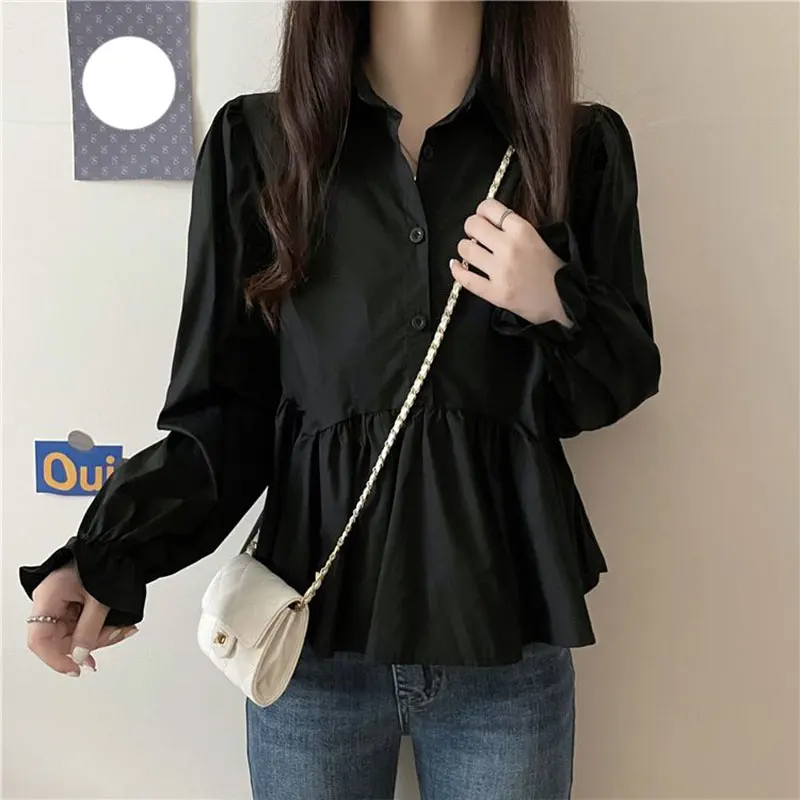 Elegant Fashion Harajuku Slim Fit All Match Blouse Solid Button Patchwork Long Sleeve Tops Women Loose Casual Women\'s Clothing