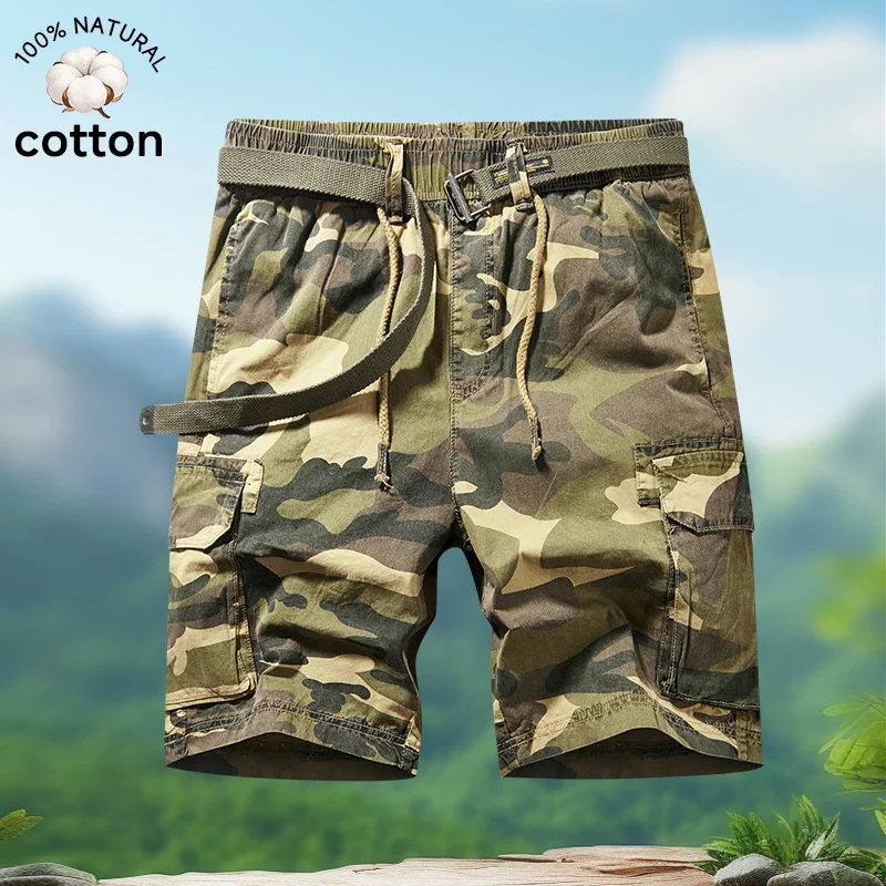 Pantalones Cortos Cargo de Camuflaje de Lujo para Hombre 2026, Holgados, con Múltiples Bolsillos, Cordón Ajustable, Cintura Elástica, para Verano, Trabajo, Casual, Estilo Bermuda, Color Caqui