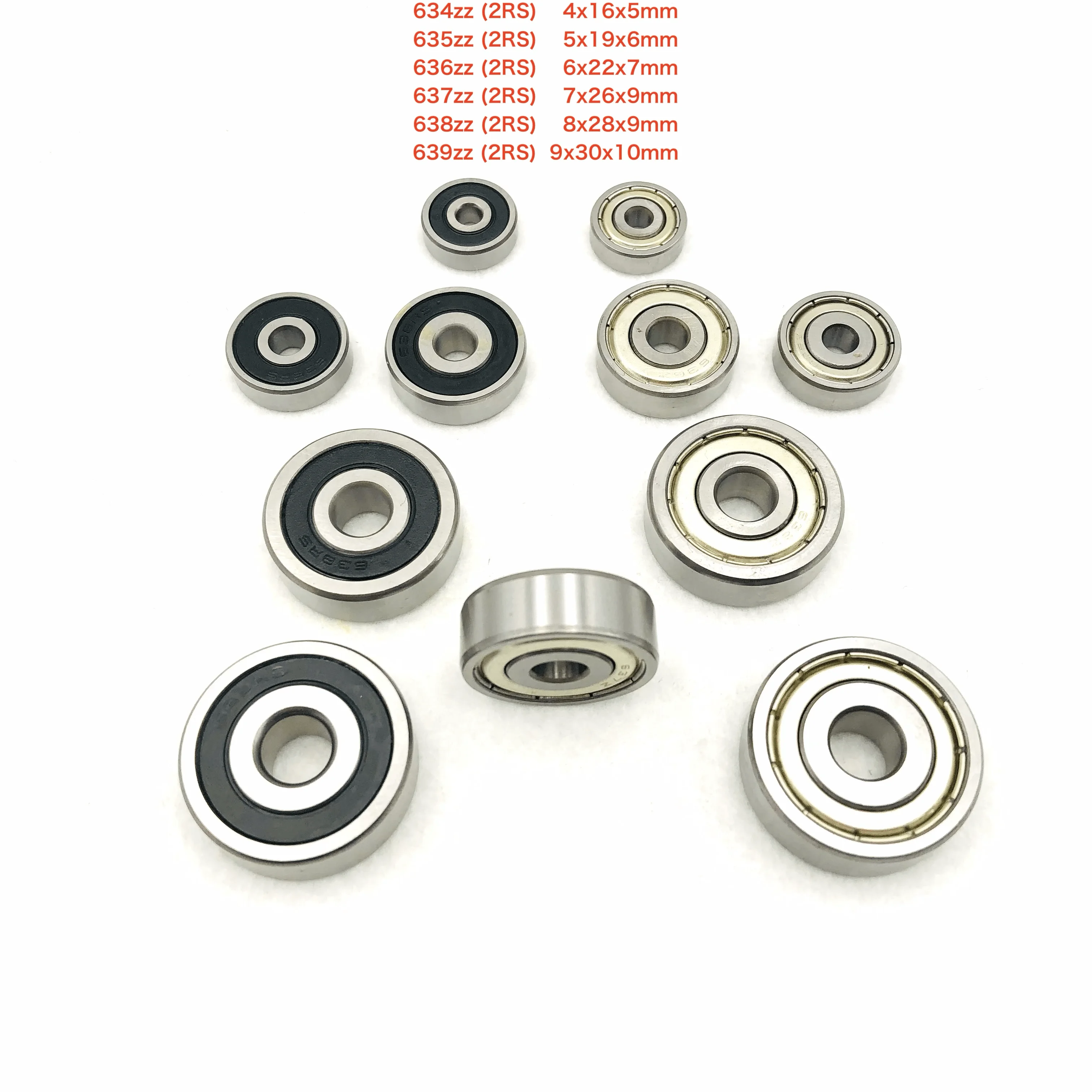 10-60Pcs/Lot 634zz , 635zz , 636zz , 637zz , 638zz , 639zz 2Z 2RS RS Metal/Rubber Deep Groove Ball Bearings 3D Printer Parts