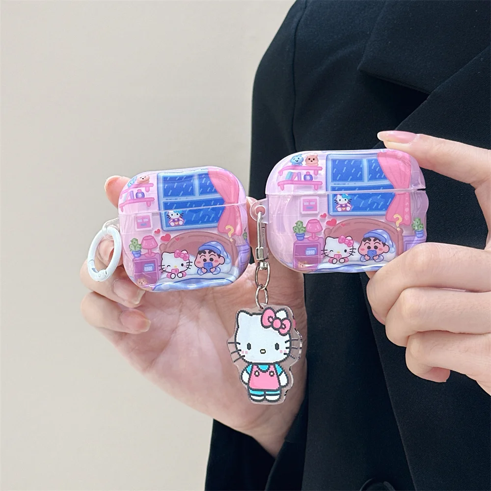 

New cartoon Kitty Shin-chan headphone case shockproof cover for Airpods 2 3 4-shell Airpods Pro 2 case earphone protective cover