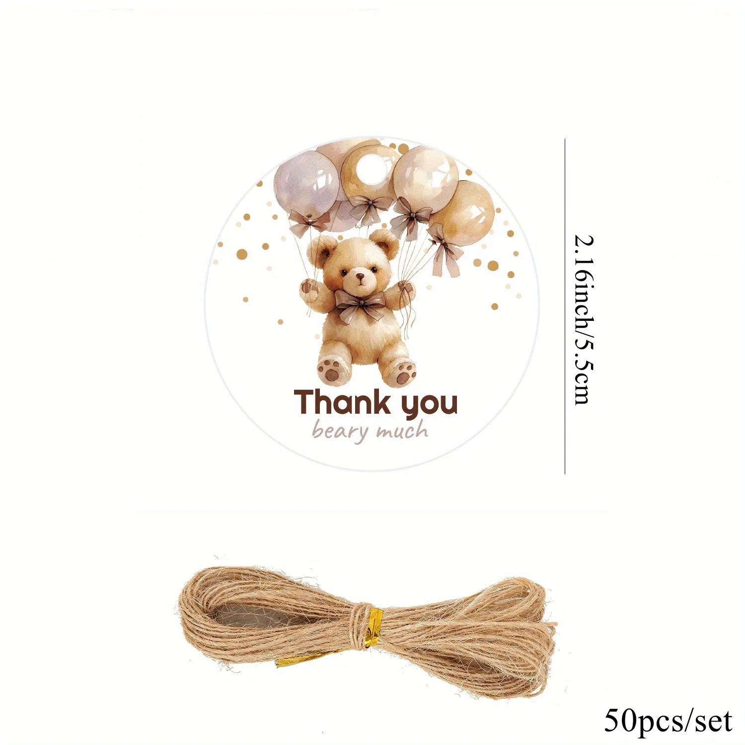 50Pcs Balloon Bear Hanging Tags Thank You Beary Much Paper Labels For Happy Birthday Party Decoration DIY Gifts Packaging Supply