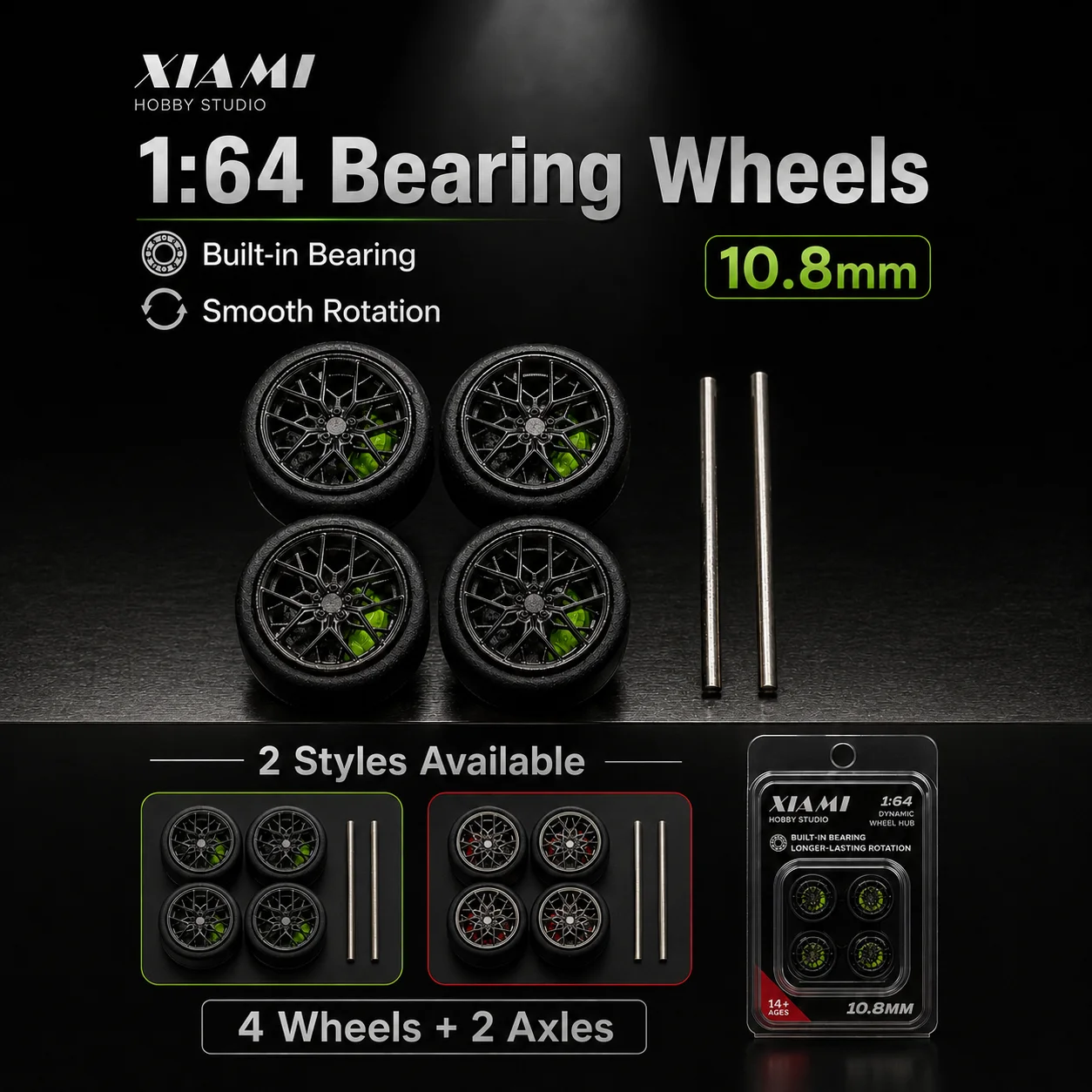 X-Scale 10.8mm 1/64 Resin Bearing Wheels Rubber Tires Brake Disc HRE FF10 Rims Refitting Parts for Diecast Model Cars