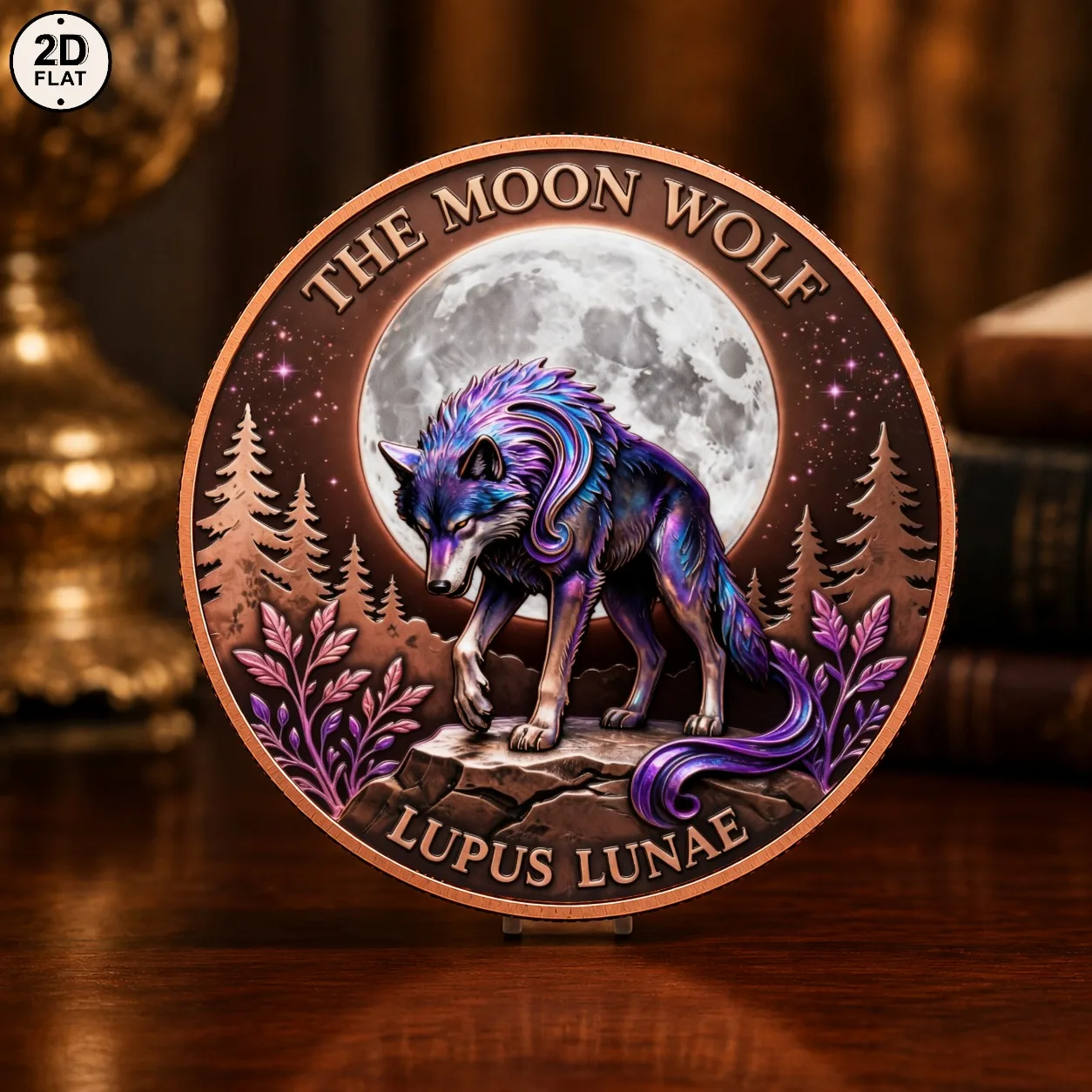 1pc Fantasy Moon Wolf 1oz .999 Fine Copper Challenge Coin Color Print Mythical Wild Animal Commemorative Token Art Souvenir Gift