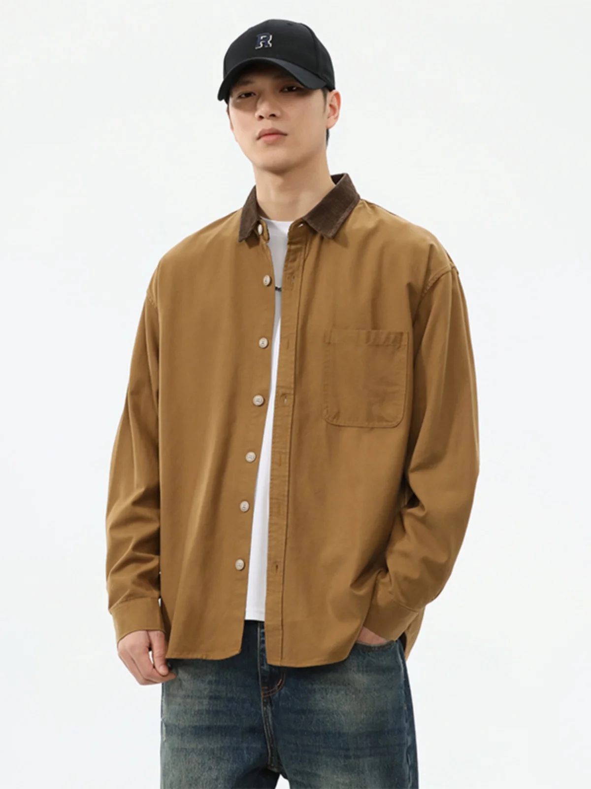 

Мужская рубашка свободного кроя с длинным рукавом, осенне-зимняя рабочая одежда, смесь хлопка и лиоцелла, цветная куртка, молодежная модная верхняя одежда