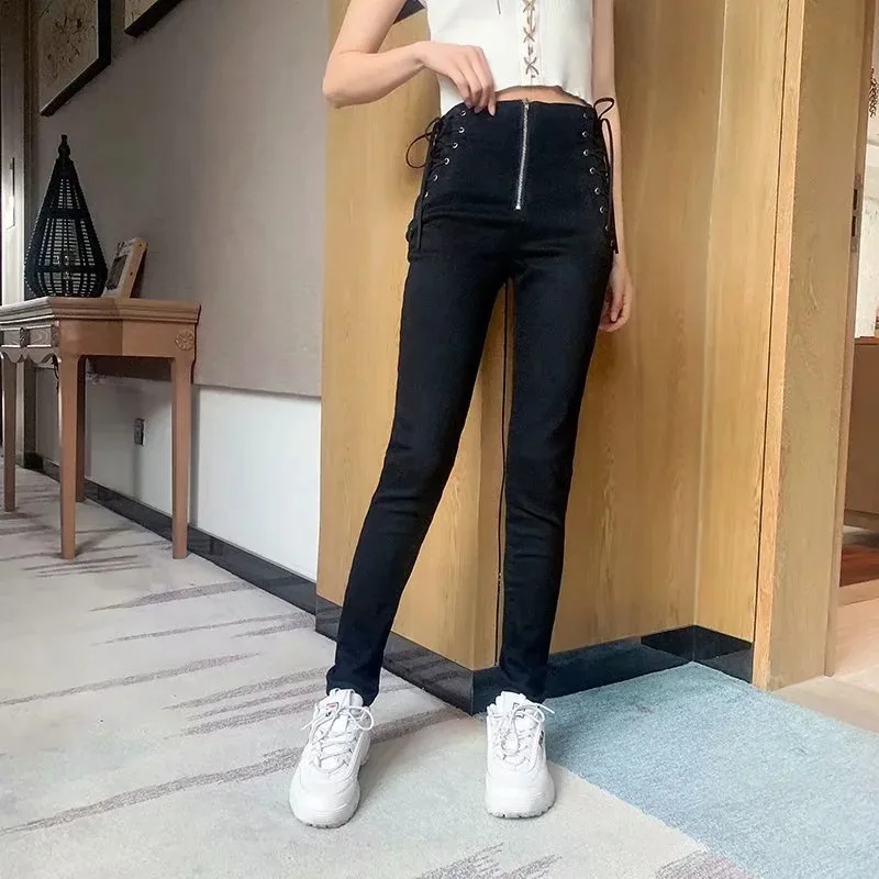 

Женские джинсовые брюки длиной до щиколотки с завышенной талией и застежкой-молнией, тонкие эластичные джинсы в летнем стиле