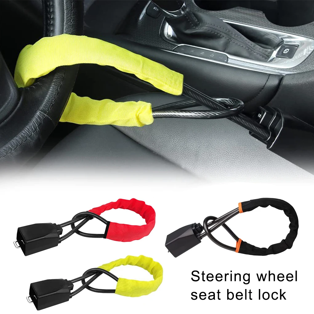 Steering Wheel & Seat Belt Anti-Theft Lock for Cars, Easy Install, 2 Keys, Alloy Security Device, Fits Most SUV