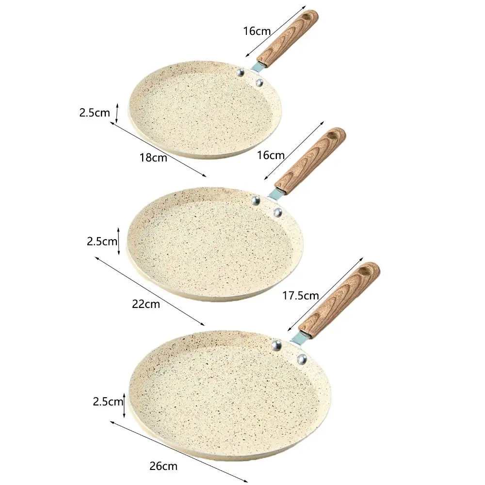 Non-Stick Crepe Pancake Pan Cookware Wooden Handle Aluminum Omelet Pan 6/8/10 Inch Beige Frying Pan Breakfast