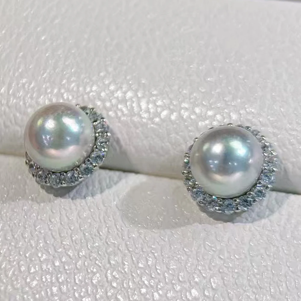 

Серьги-гвоздики с жемчугом Акойя и подсолнухом, 7-8 мм, с ослепительным разноцветным серебряным, синим зеркальной поверхностью, золотой текстурой K, серебро 925 пробы