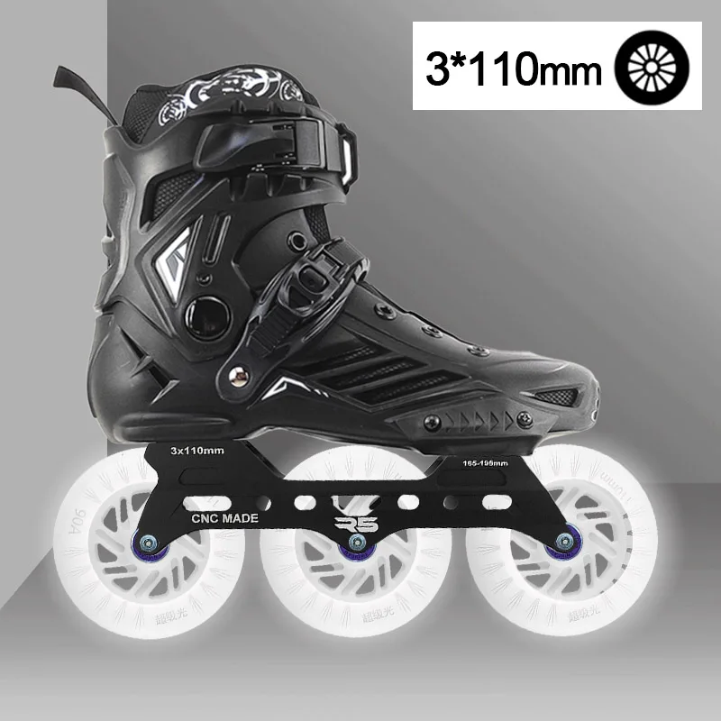 

Roselle Inline Skates 3x110mm Led Wheels Symmetrical Flat Frame Speed Skating Patines Slalom Skate Shoes Luminous Flash Skating