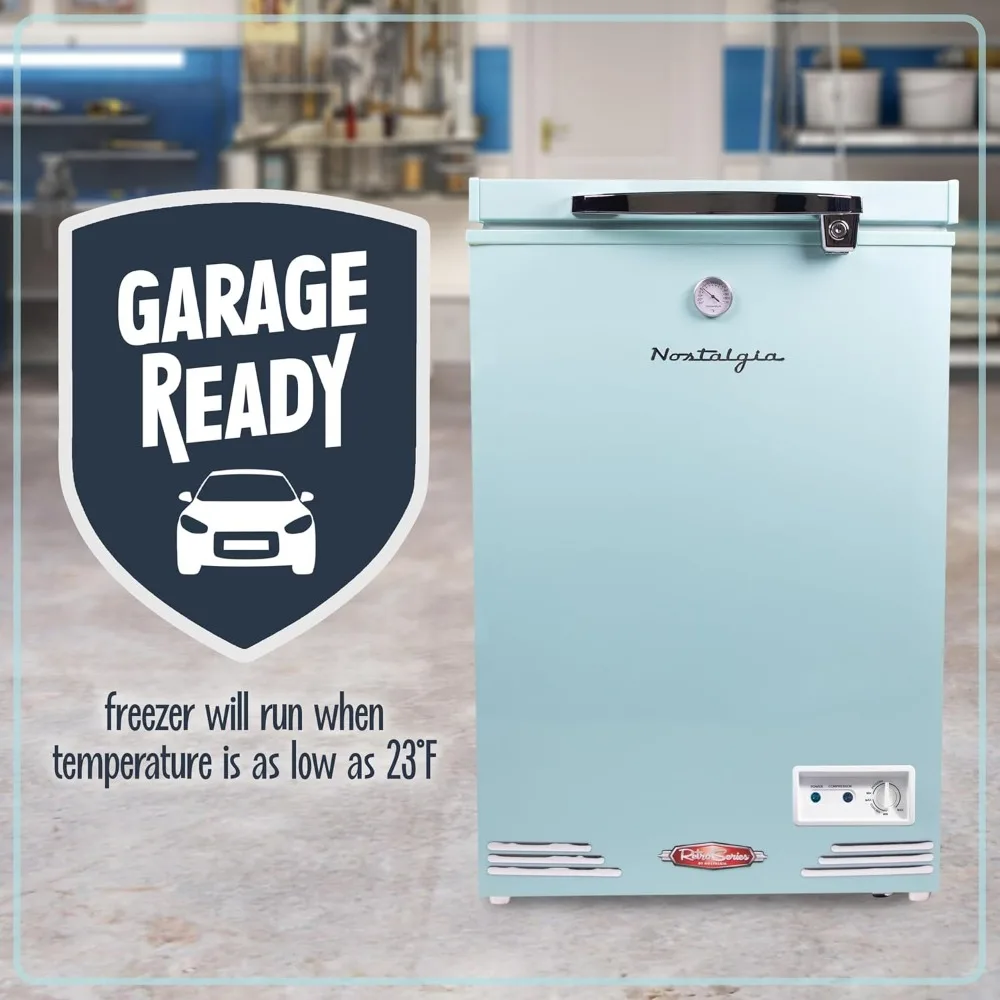 Classic Retro 3.5 Cu.Ft. Chest Freezer and Refrigerator All in One, Includes Rolling Wheels, Portable, Indoor/Outdoor, Lock