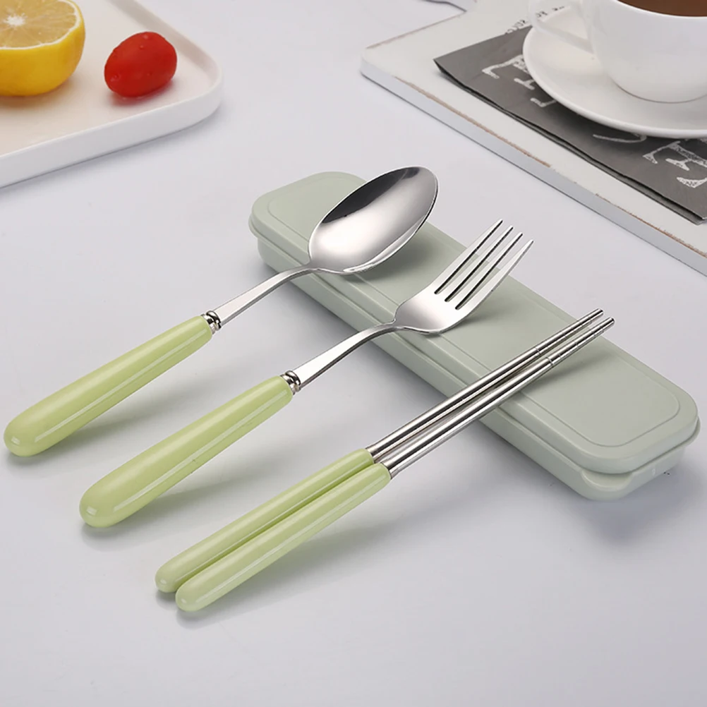 

Health Practical Stainless Steel Cutlery Set Fork Chopsticks Spoons Ceramic Portable Case Travel Home Camping Lightweight