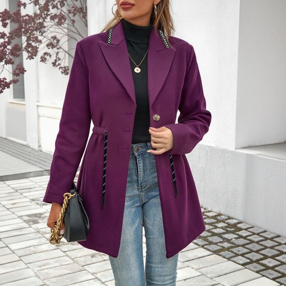 

Women's Winter Woolen Coat Fashion European Style for Autumn absent Decorative Elements