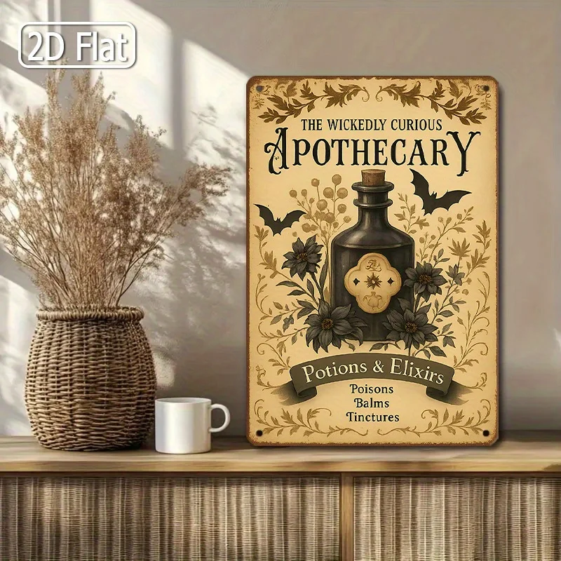 Apothecary Halloween Metal Sign, Spooky Decor - Apothecary Potions Elixirs Text - Enchanting Halloween Wall Art - for Magical Sp