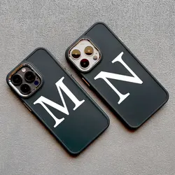 Initial Letter A Z Fashion Phone Case For iPhone 11 13 12 14 15 16 Pro Max 7 8 Plus XS XR Luxury White Plain Letter Soft Covers