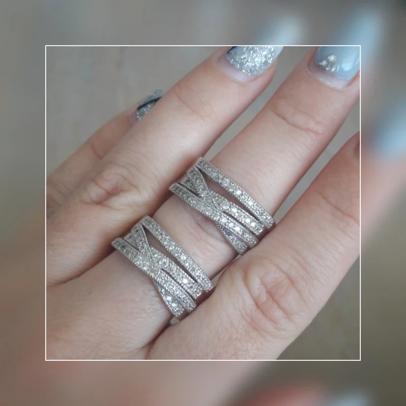 Classic Pure 925 Silver Needle Wedding Rings For Women Bijoux Cross Style Cubic Zirconia Geometric Engagement Jewelry