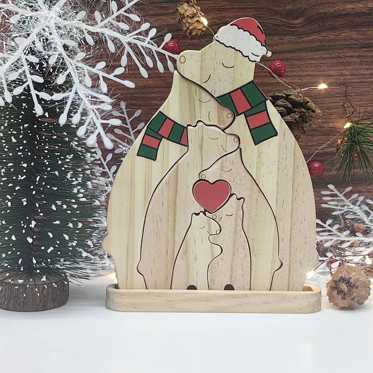Description Picture 4 of itemCustom Name Wooden Bear Family Ornaments Personalized Wood Carving Bear Puzzle Christmas Birthday Gift home decor action figure