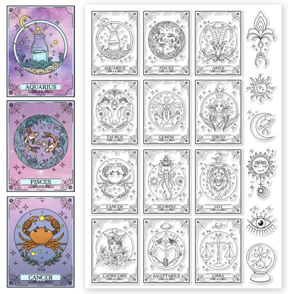 1pc Constellation Clear Stamps Tarot Cards Clear Silicone Stamps Divination Transparent Rubber Seals Stamp for DIY Scrapbooking