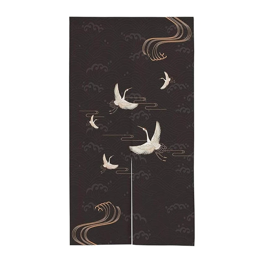 Japanese Noren Traditional Painting Red Crowned Crane Doorway Curtain Tapestry Wall Hanging for Bistro Partition Shading Decor