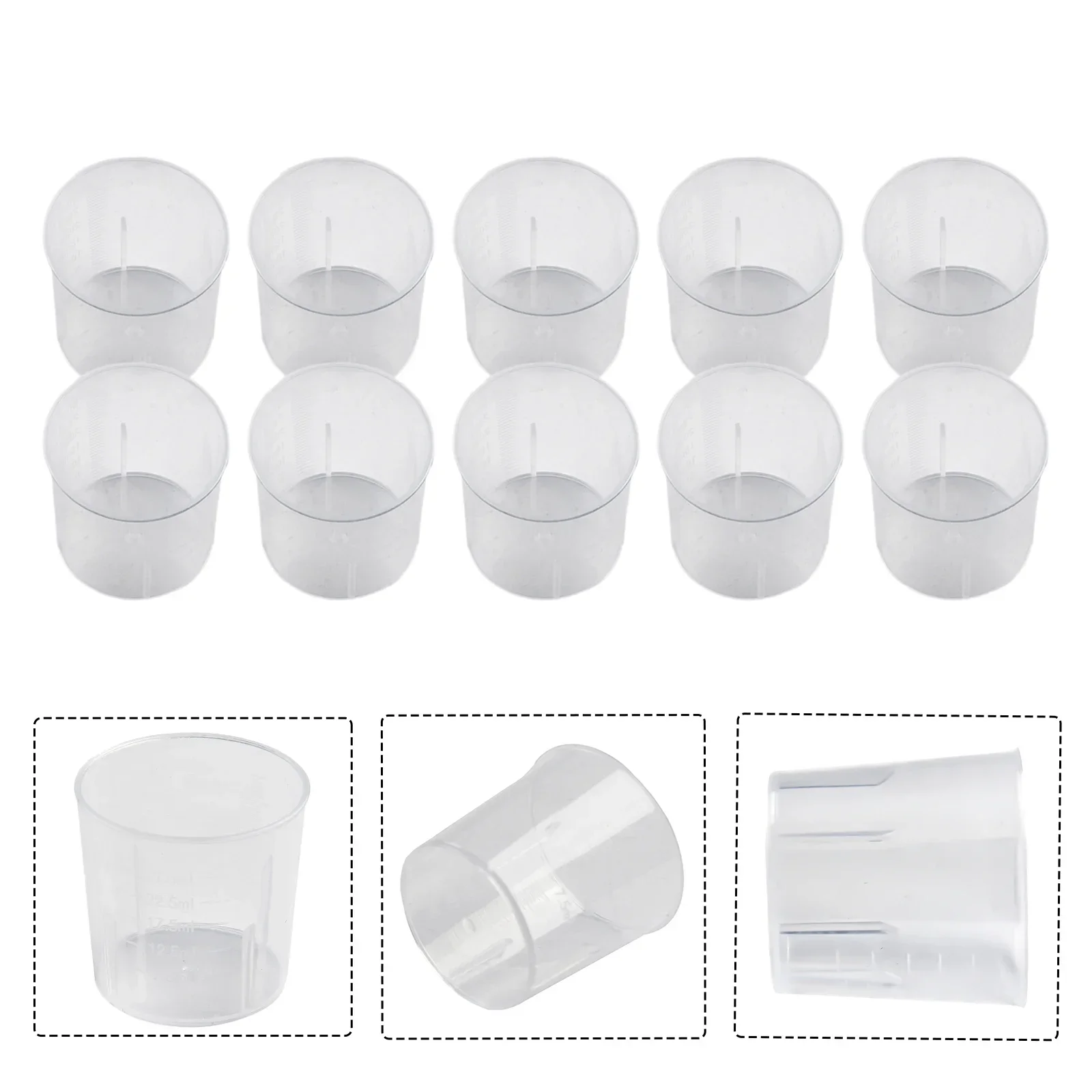 Vaso medidor de plástico transparente para cocina o laboratorio, recipiente para medir medicina, 10 piezas, 15ml/30ml