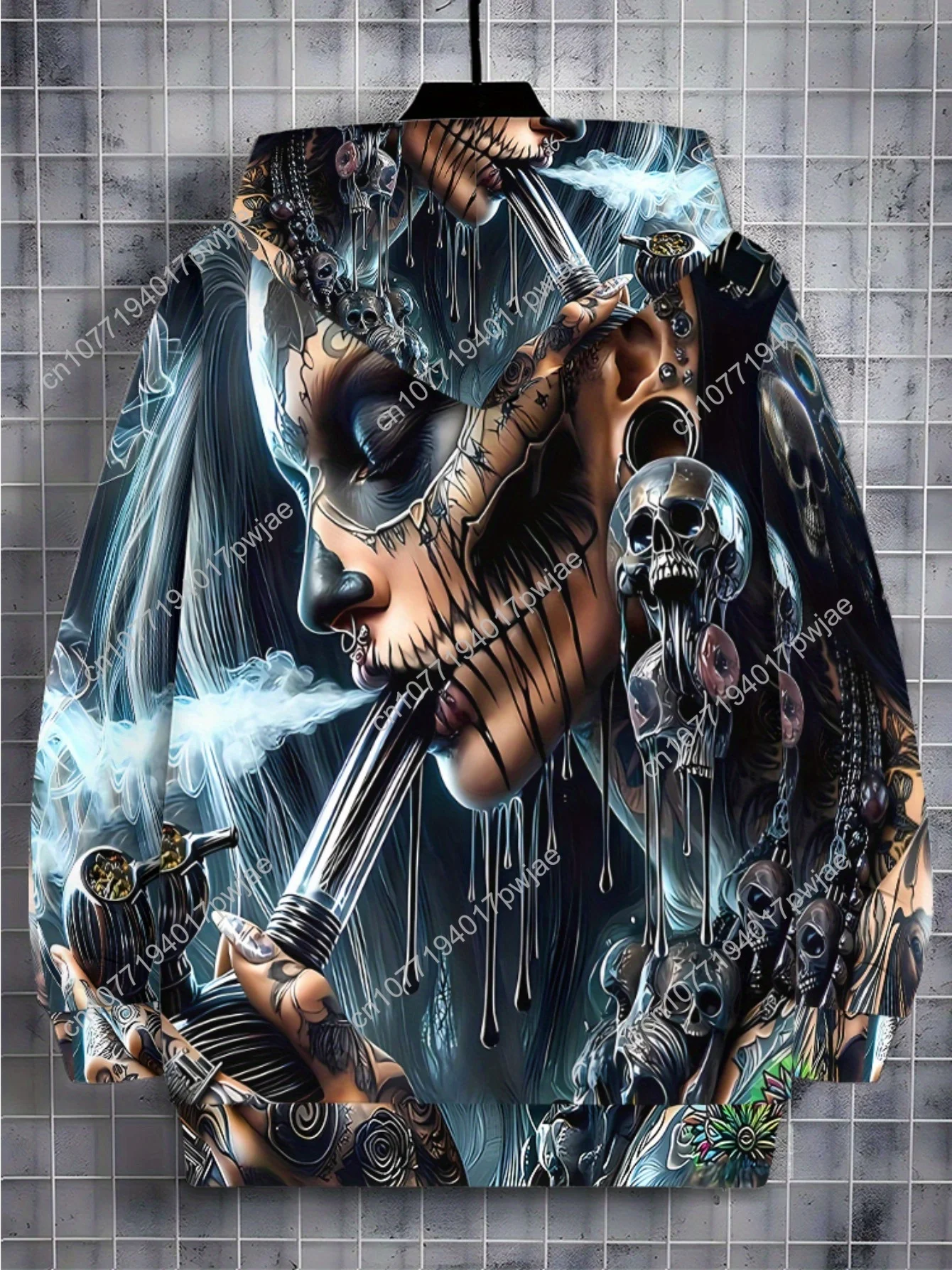 Мужская кепка на молнии с длинными рукавами, спортивная одежда, стильная толстовка с капюшоном для городских нарядов, уникальный дизайн татуировки, мягкая полиэфирная ткань, легкий вес