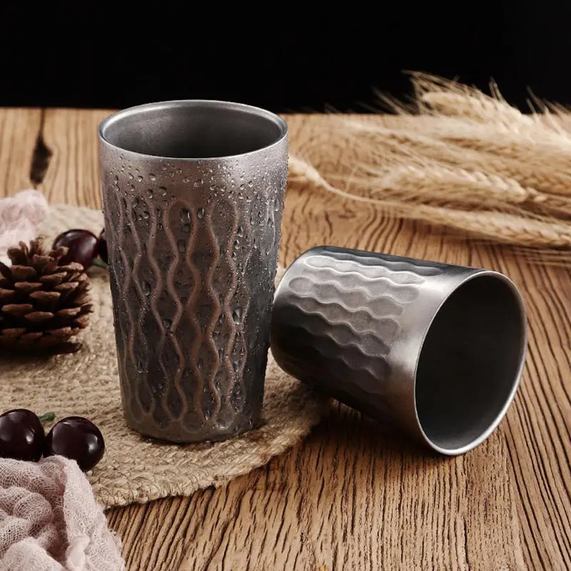 Taza envejecida de estilo Vintage, tazas de doble capa de acero inoxidable 304, taza de jugo, taza de cerveza comercial, perfecta para restaurantes, taza de Picnic