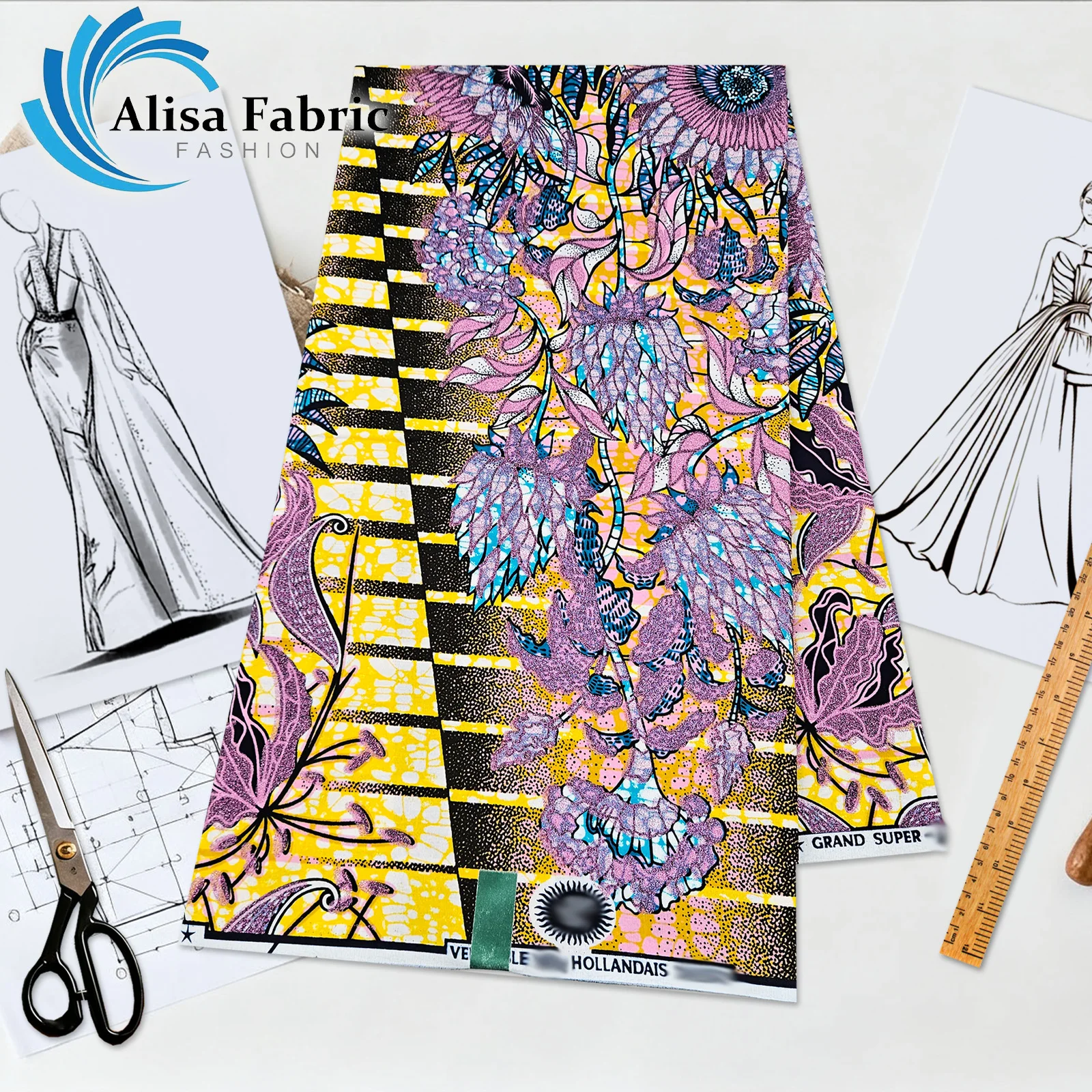 

2025 grand super african fabric 6 yards high quality ankara fabric 100% cotton veritable wax for sewing