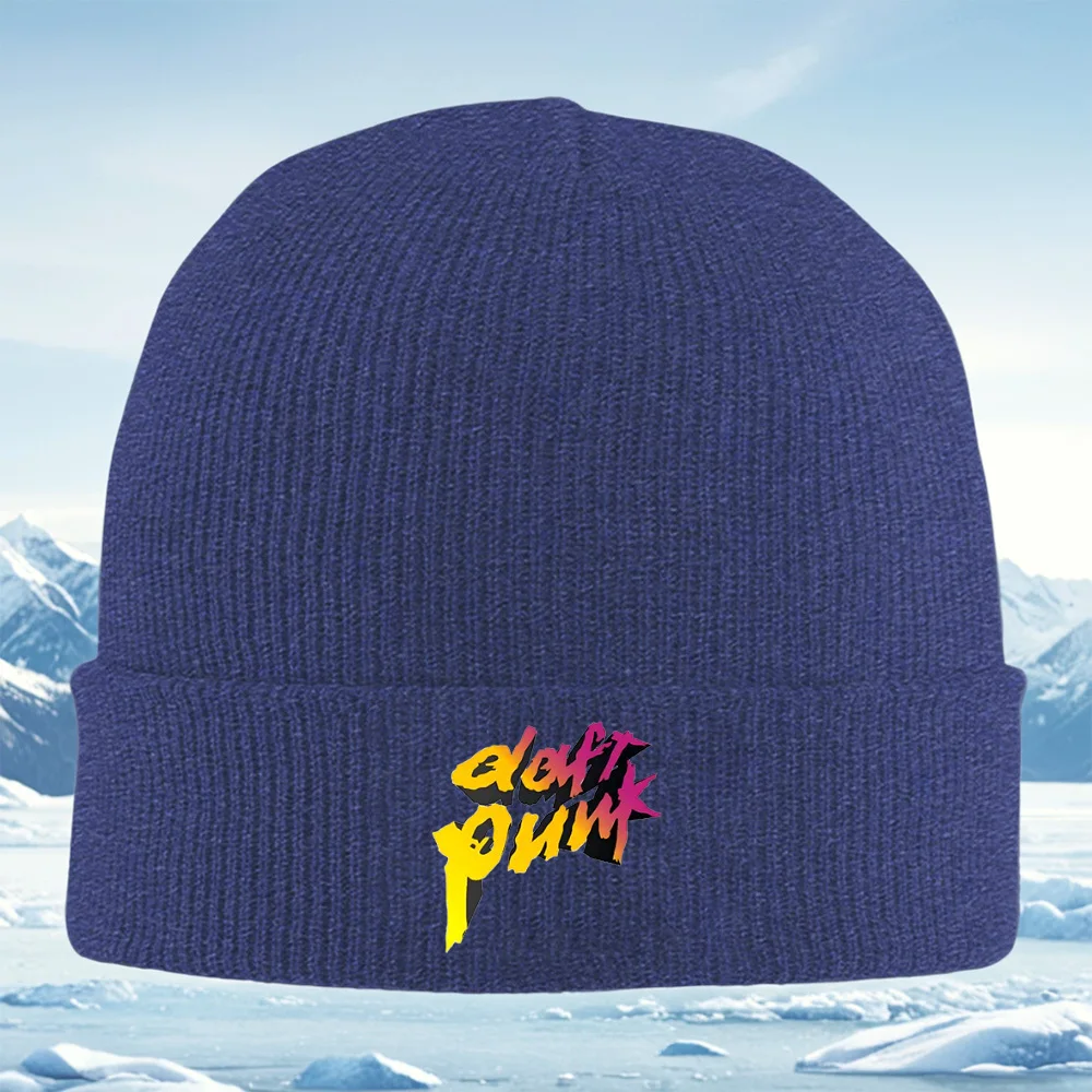 다프트 펑크 로고, 검은색 배경 남성 여성 유니섹스 니트 모자 비니 풀오버 캡 겨울 보온 따뜻한 크리스마스 야외 사이클링 H