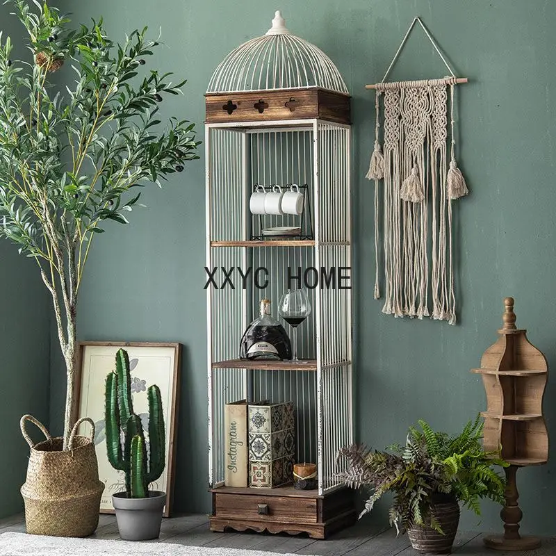 

Old Solid Wood Iron Storage Rack Guesthouse Decoration Retro Domestic