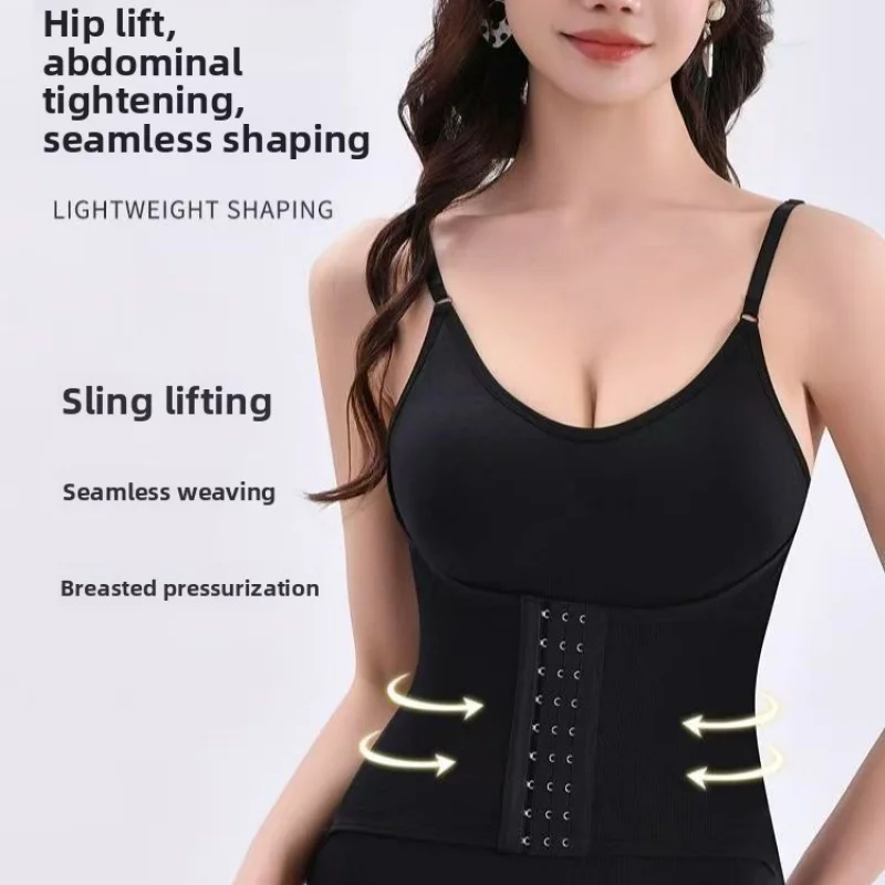 بدلة للجسم بدون خياطة مع زر إغلاق، نسخة محسنة، قميص قصير من قطعة واحدة، تشكيل الجسم للتحكم في البطن، حزام الخصر
