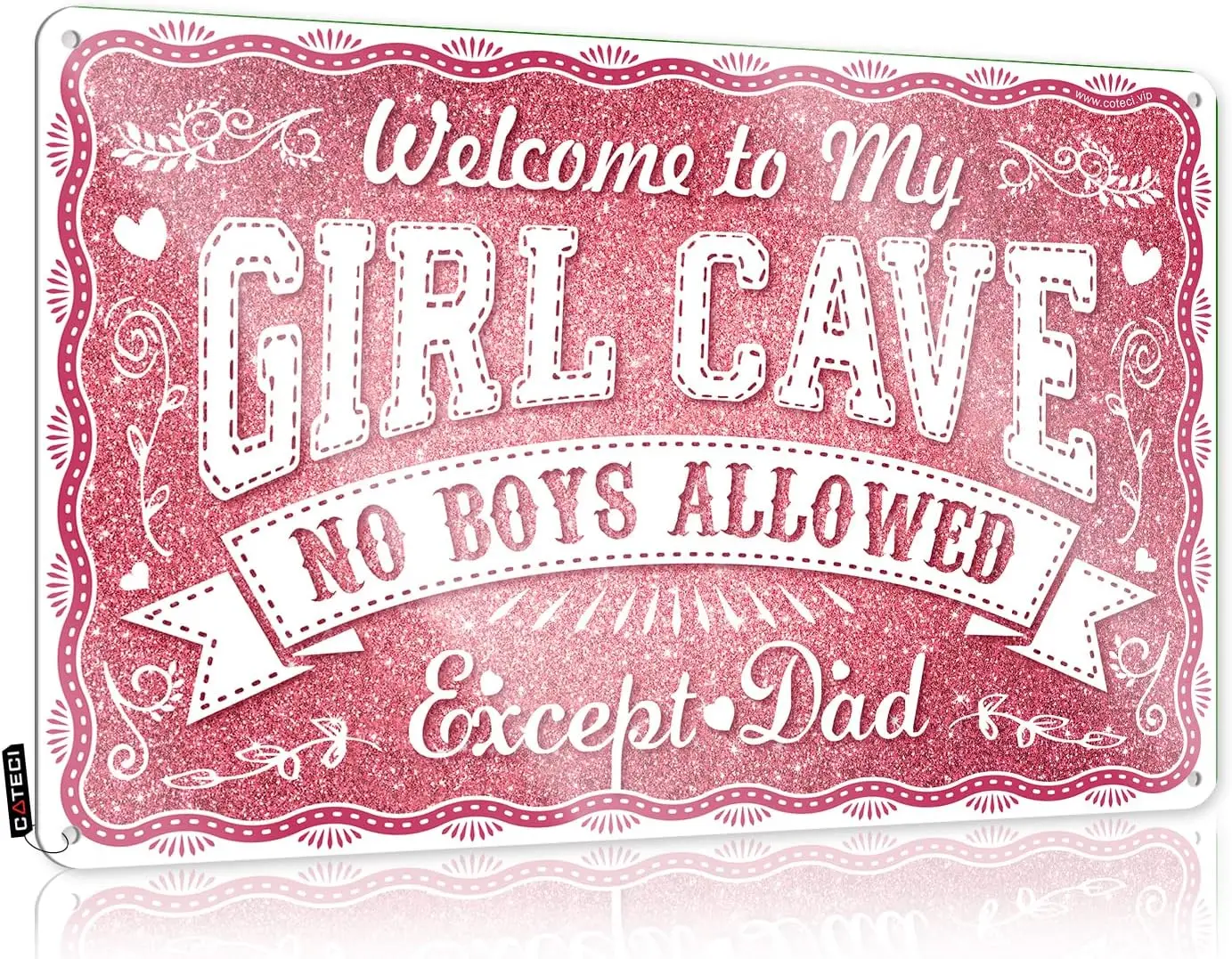 Coteci COTECI Funny Girl Cave Sign No Boys Allowed Bedroom Door Decor for Teen Girls Aesthetic Metal Tin Sign  in-Aluminum