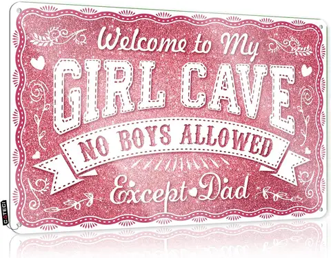Coteci COTECI Funny Girl Cave Sign No Boys Allowed Bedroom Door Decor for Teen Girls Aesthetic Metal Tin Sign  in-Aluminum