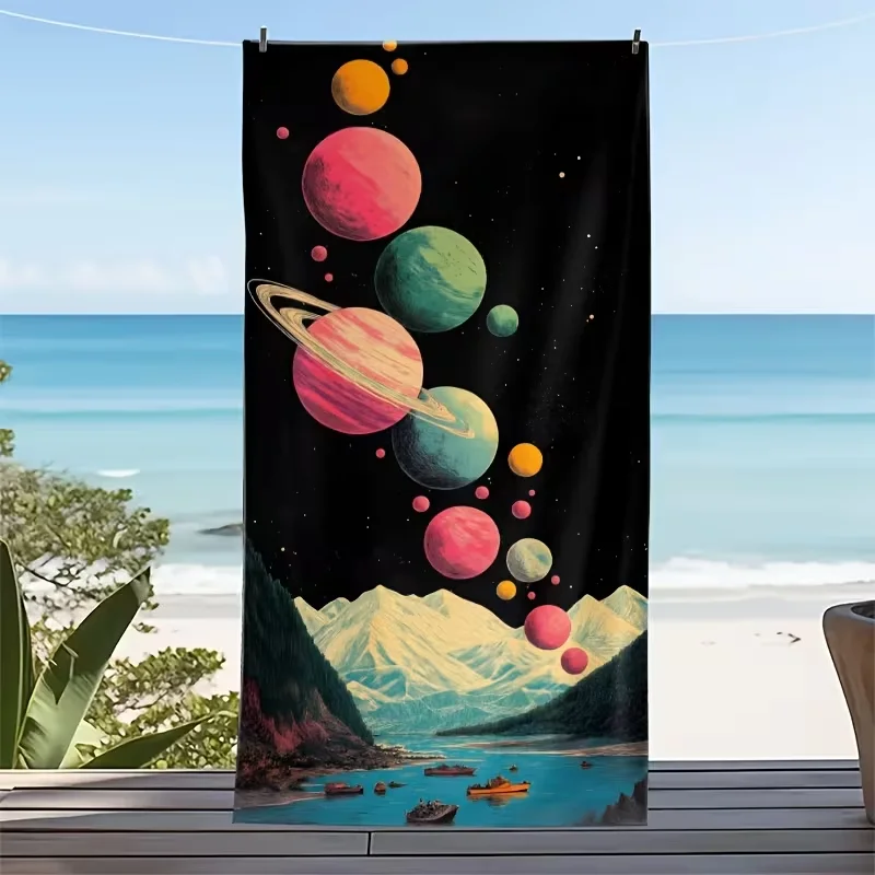 Space Galaxy Planet Print Beach Towel Absorbent Quick Dry Sandproof Towel Cosmic Solar System Starry Night Print Summer Towel