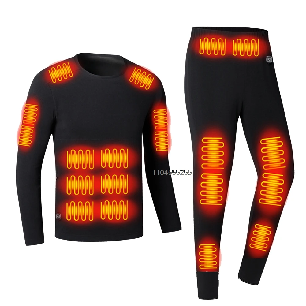 

New Winter Heated Underwear For Women Man Smart Control Temperature USB Electric Heated Clothes Fleece Thermal Motorcycle Jacket