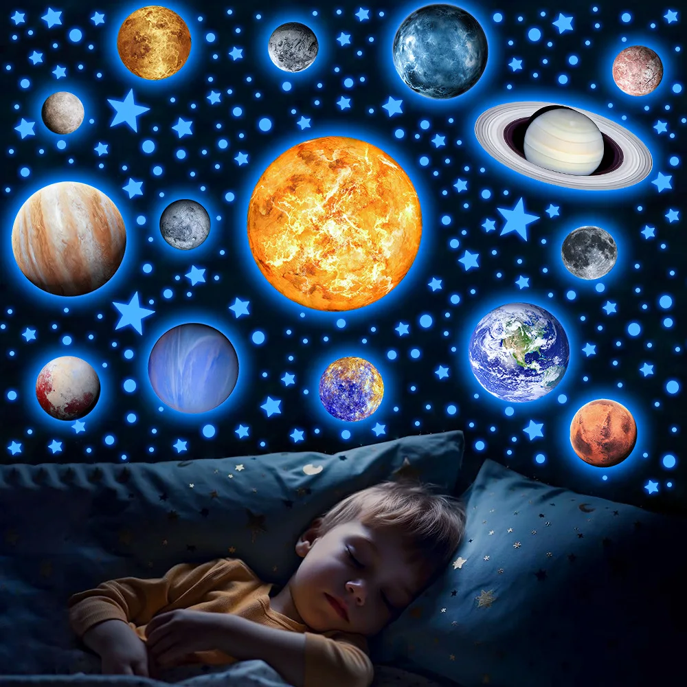 

Glow in The Dark Stars Solar System Wall Decals,Wall Stickers for Bedroom,Planets Sticker Decoration,starry Sky Sticker