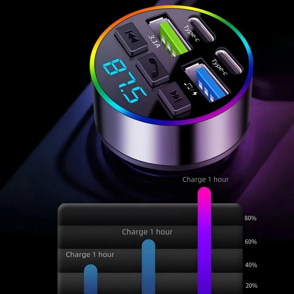 Digitalanzeige Zigarettenanzünder Autoladegerät Dual USB Typ C Multifunktionaler Bluetooth FM Sender Empfänger MP3-Player – Detail 8