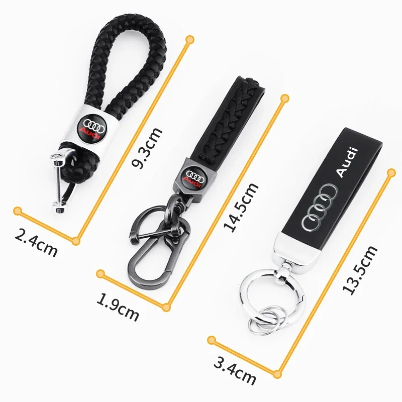 Metal e Couro Car Styling Keychain, Chaveiro Anéis Acessórios, 3D, Audi A4, B5, B6, A3, 8P, 8V, 8L, A5, A6, C6, C5, a1, A7, A8, Q2, Q3, TT