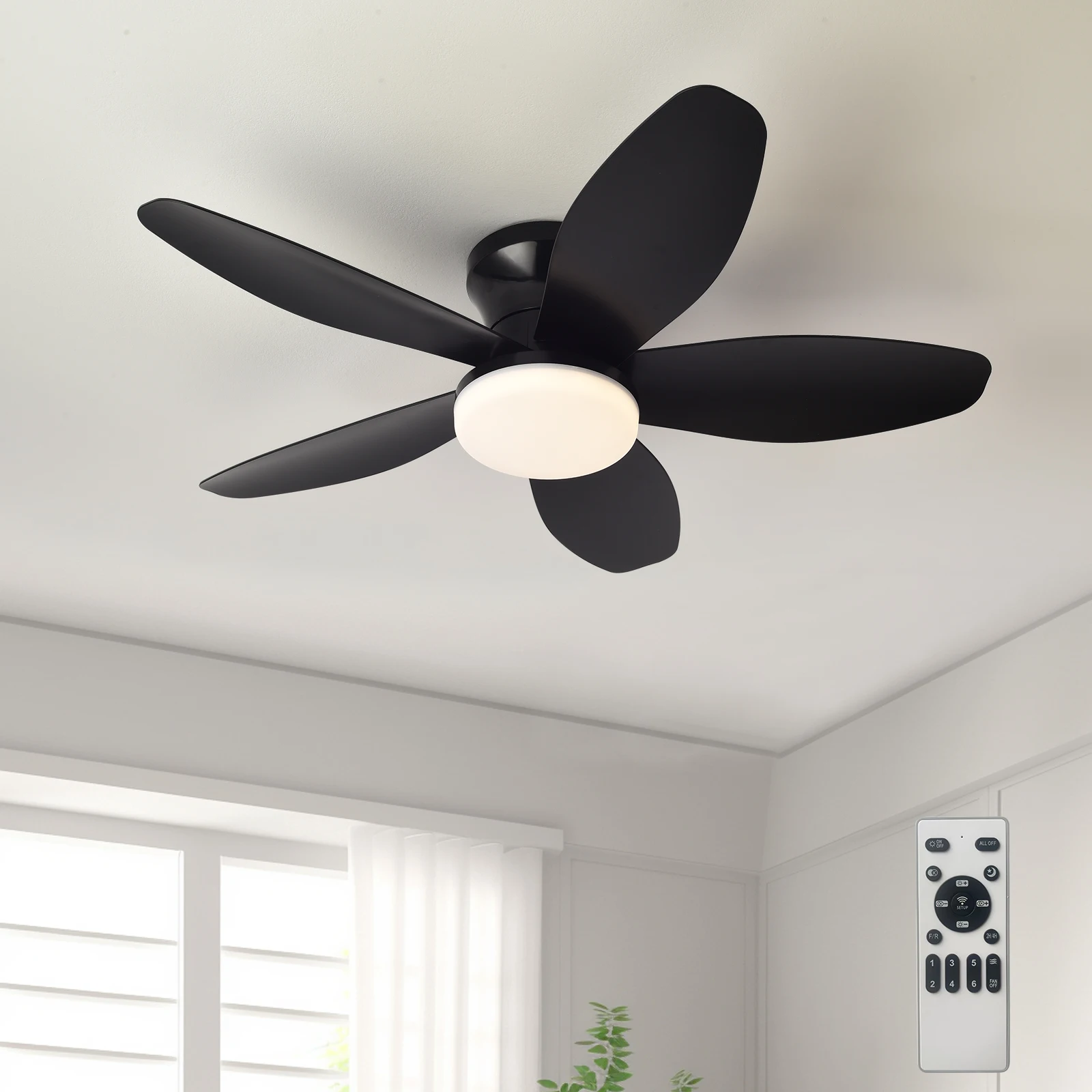 34.6Lnch Low Floor Ceiling Fan Light Modern ABS Blade DC Remote Control Led Fan Lights Restaurant The Bedroom
