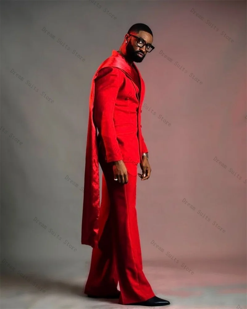 

Red Men Suit Set 2 Piece Blazer+Pants Trousers Long Stripe Customized Formal Business Office Jacket Wedding Tuxedos Coat Outfit