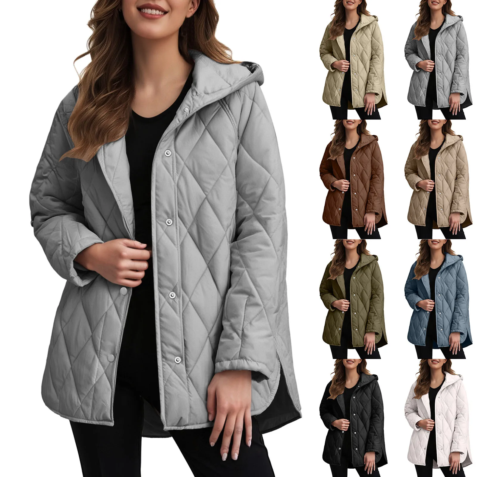 

2025 Autumn Winter Fashion Cotton Jacket Coat Parkas Casual Curled Edge Hooded Cotton Padded Coat Lattice Outerwear