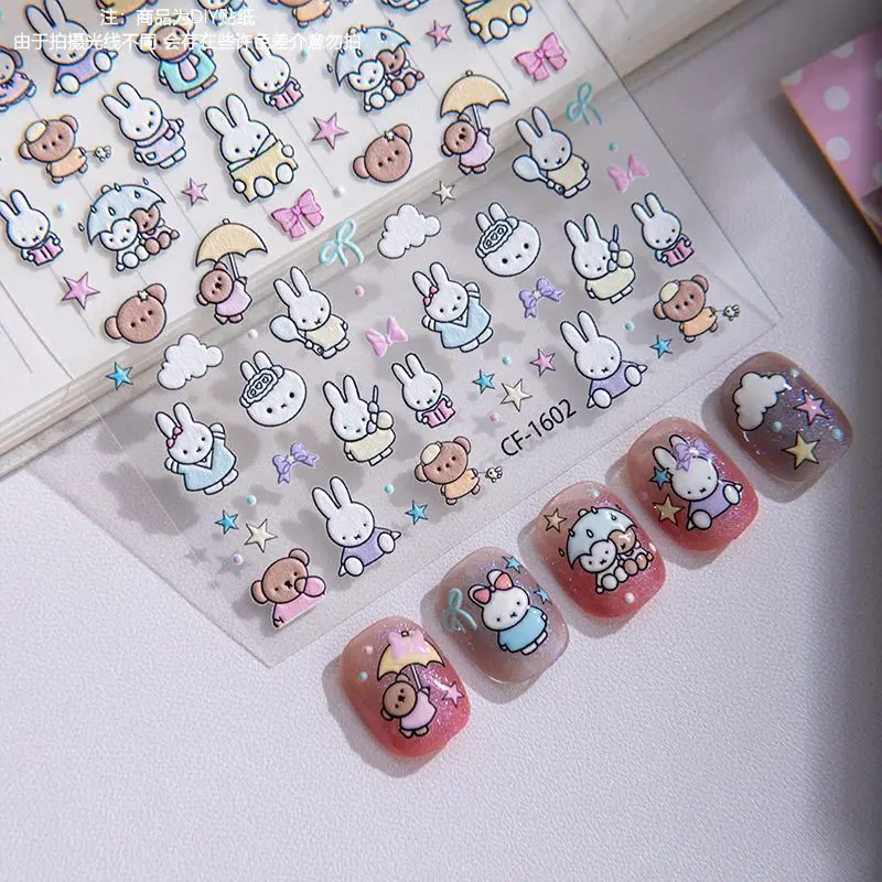Kawaii Miffy Nail Stickers Cute Bear Bunny Self Adhesive Nail Art Decals Cartoon Nail Decorations DIY Manicure Accessories