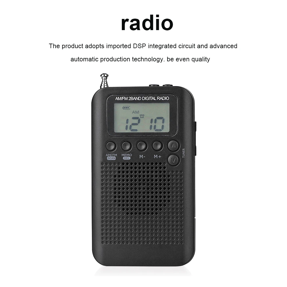 HRD-104 포켓 라디오 스테레오 안테나 디지털 튜닝 라디오 LCD 디스플레이 라디오 FM AM 포켓 드라이버 스피커 충전식