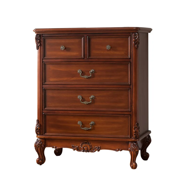 

Solid Wood Bedroom Cabinet American Style Wooden Carved Dresser Table with Drawers Bedroom Furniture Set