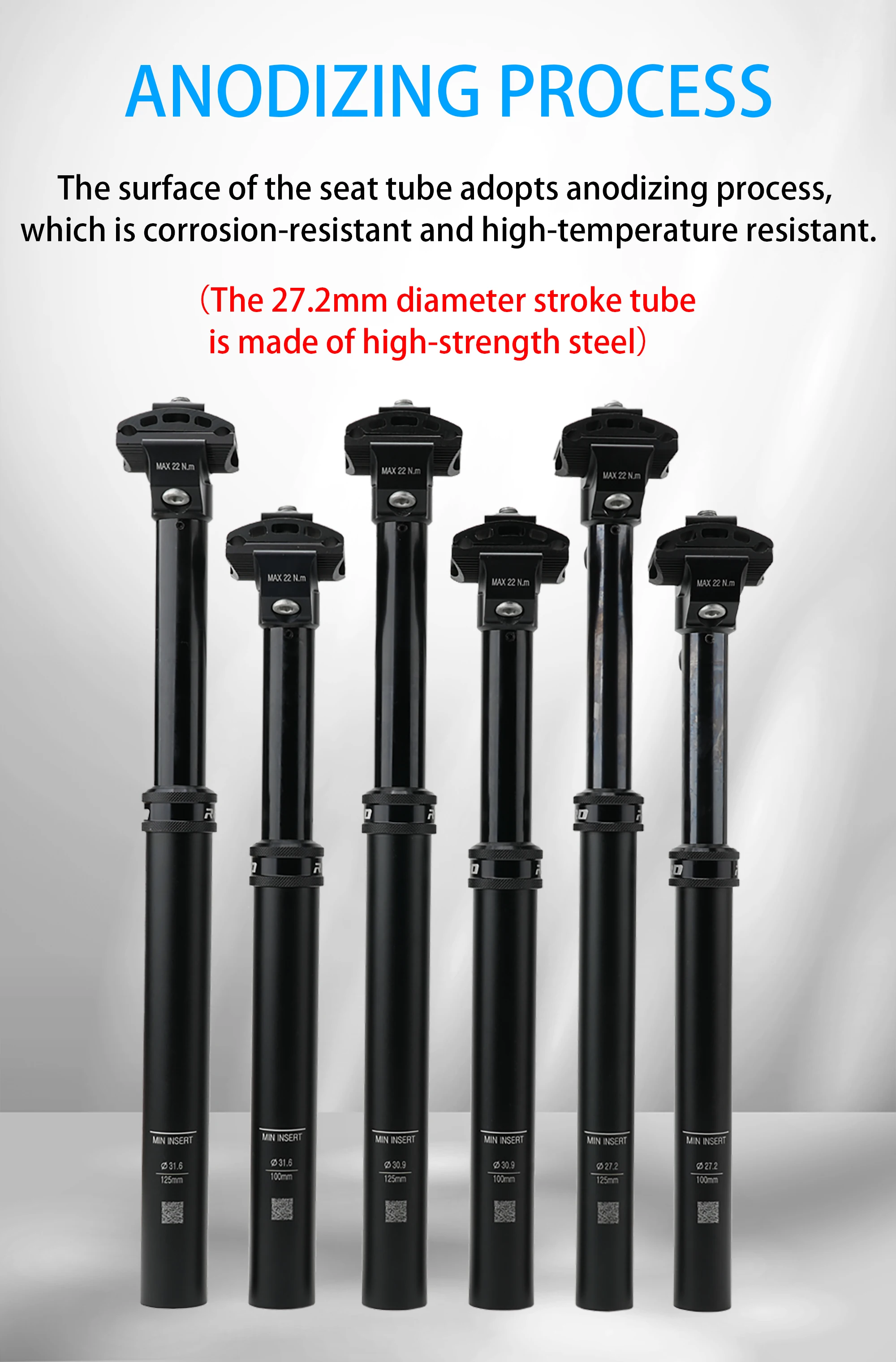 RIRO MTB Dropper-Sattelstütze, hydraulisch, handgesteuert, teleskopierbar, Sattelrohr, Gold/Schwarz, 27,2/30,9/31,6 mm Durchmesser, 100/125 mm Verstellweg – Detail 6