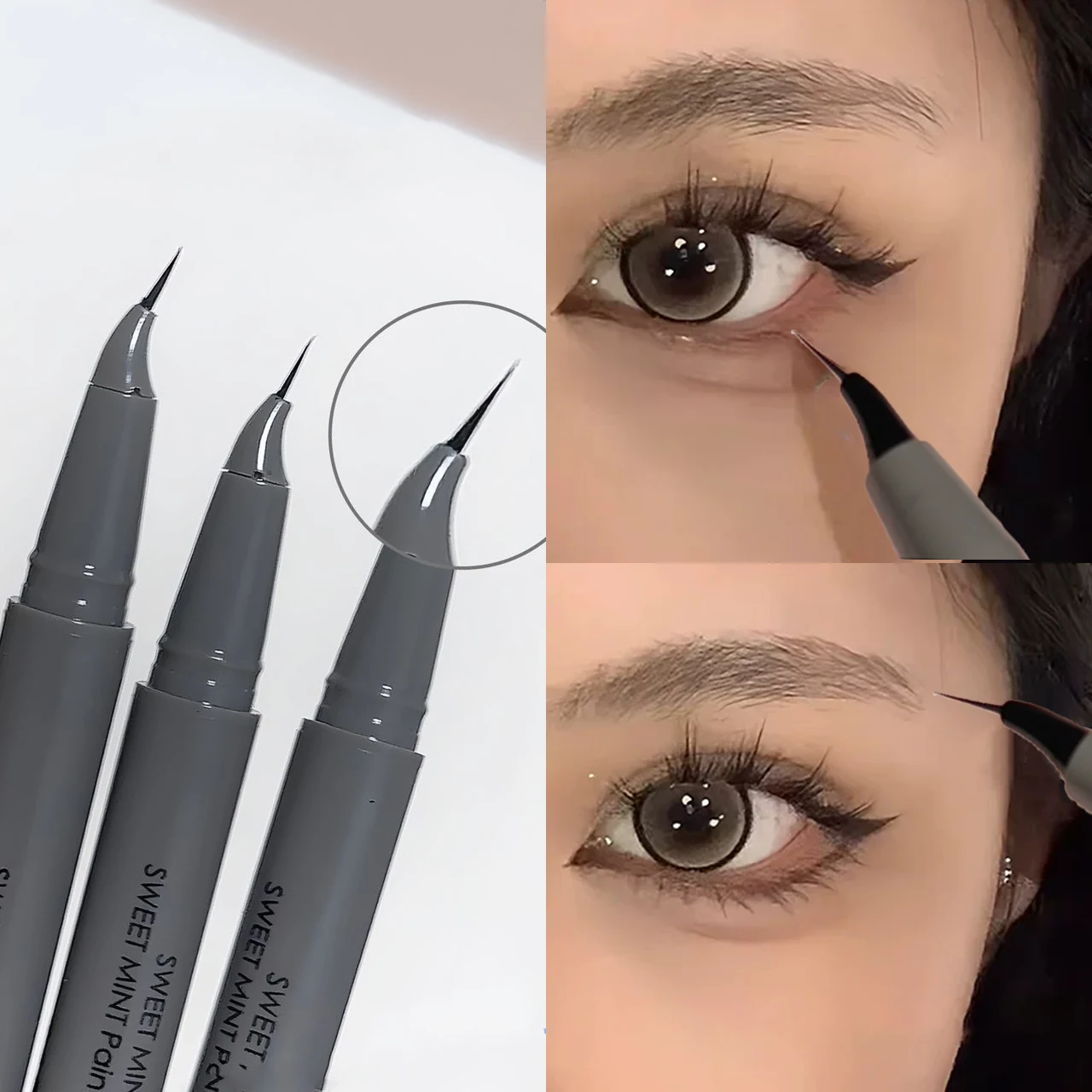 Gebogener Eyeliner mit feiner Spitze, flüssig, wasserfest, schnell trocknend, für glatte Striche, für den unteren Wimpernkranz und die natürliche Augen-Make-up-Kosmetik