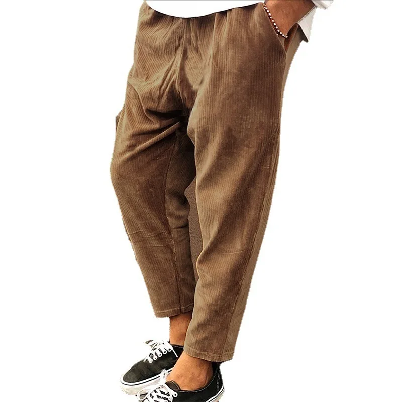 

Autumn Winter Men's Corduroy Casual Loose Straight Nine Points Cargo Pants