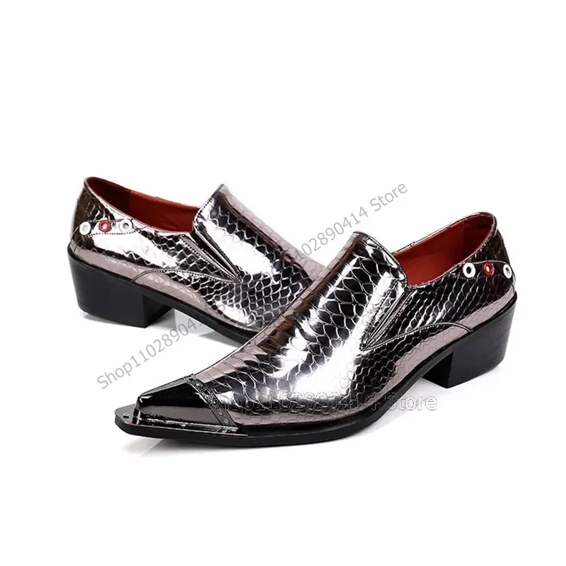 

Gold Alligator Print Button Decor Pointed Toe Men Shoes Fashion Slip On Male Shoes Luxury Handmade Party Banquet Men Dress Shoes